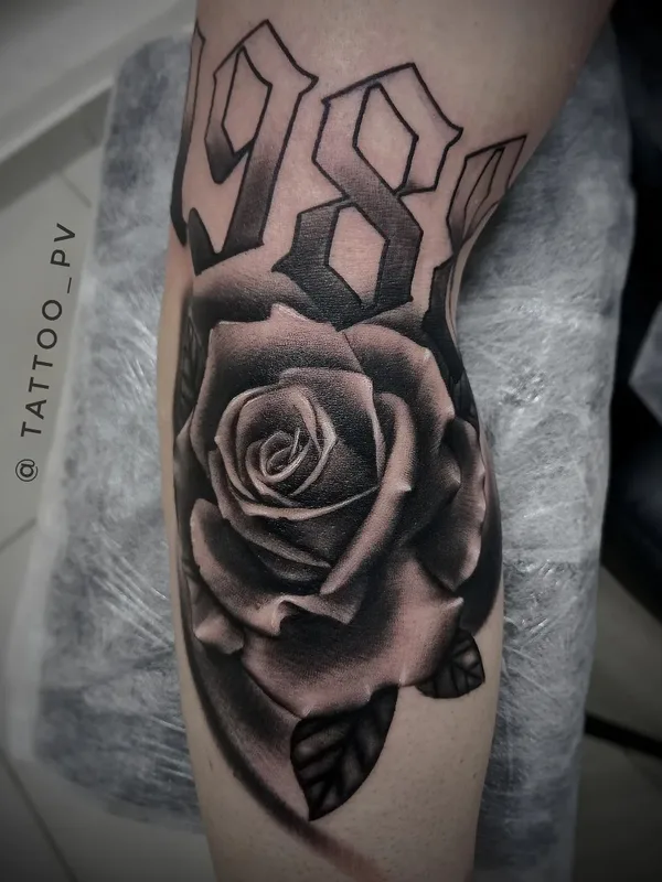 black and grey black and grey tatouage sur calf #49880 | Artiste tatoueur Виктор Павлюченко