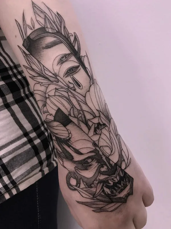 black and grey illustrative 타투 부위 forearm #49929 | 타투이스트 Татьяна Карпенко