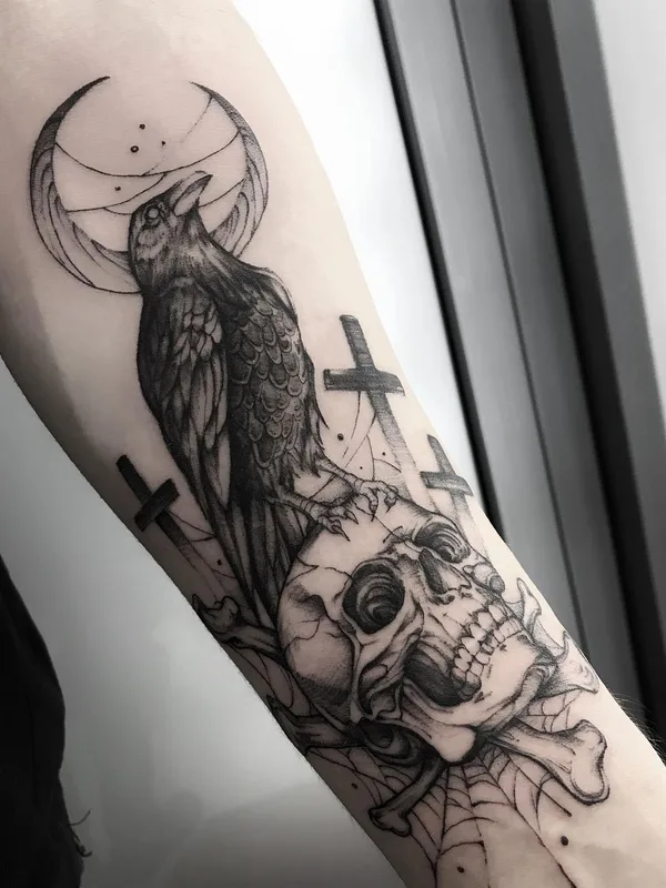 black and grey blackwork 타투 부위 forearm #49934 | 타투이스트 Татьяна Карпенко