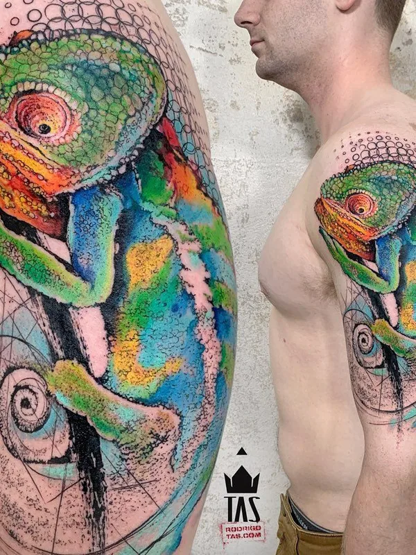 male color watercolor татуировка на full sleeve #36080 | Тату мастер Rodrigo Tas