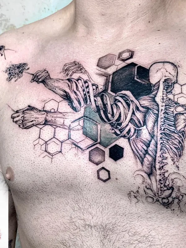 male black and grey biomechanical татуировка на chest #36085 | Тату мастер Rodrigo Tas