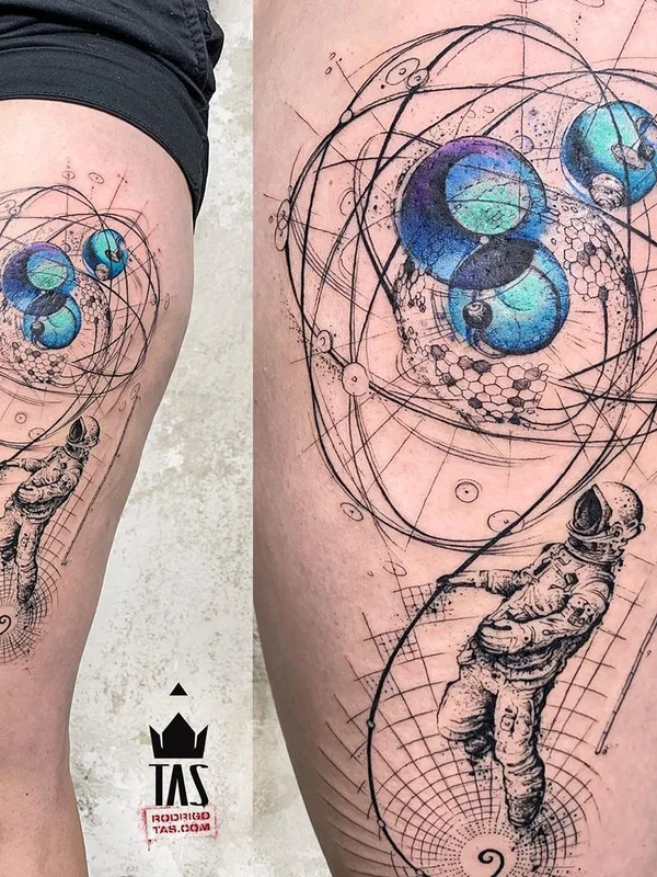 color sketch татуировка на thigh #36090 | Тату мастер Rodrigo Tas
