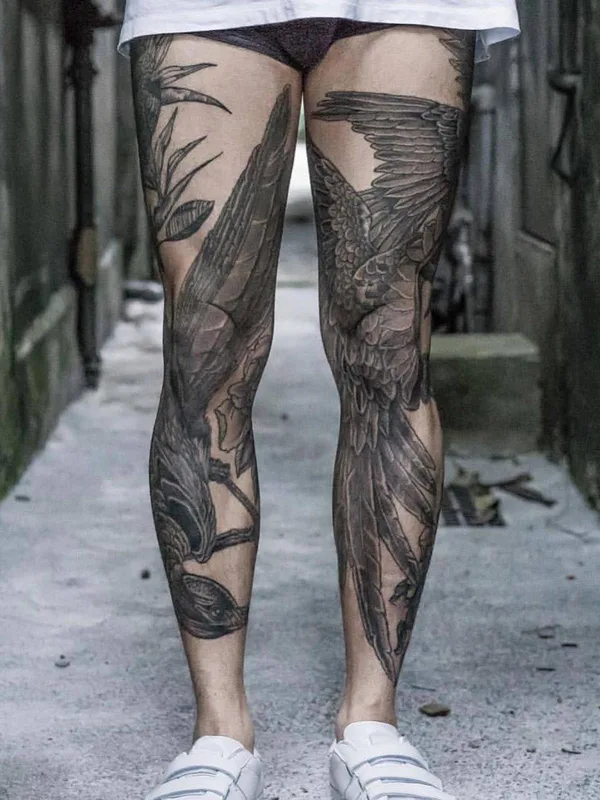 black and grey black and grey tattoo on full leg #31030 | Tattoo Artist Maxime Plescia-Buchi