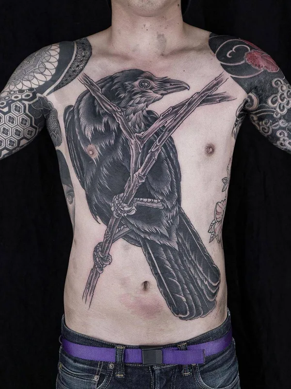 male black and grey black and grey tattoo on chest #31026 | Tattoo Artist Maxime Plescia-Buchi