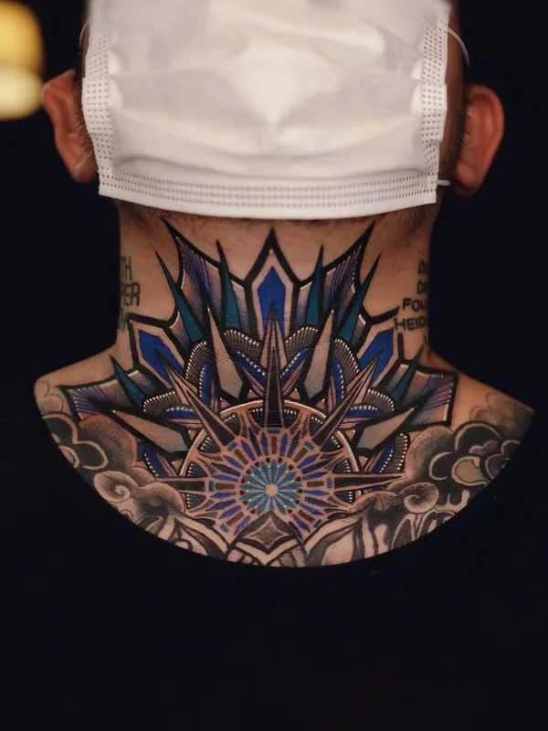 color ornamental tattoo on neck #41109 | Tattoo Artist MICO