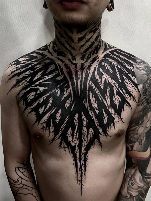 male black blackwork tattoo auf chest #41132 | Tätowierer ink_ddd