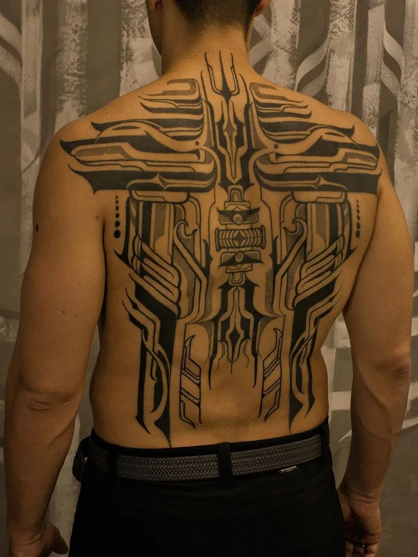 male black and grey blackwork татуировка на full back #58118 | Тату мастер Stan Finger