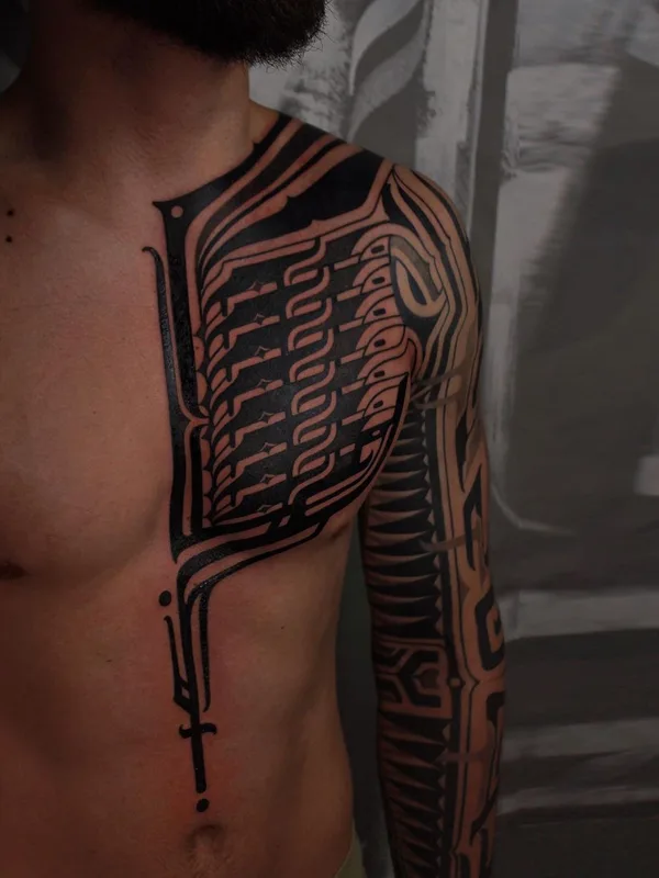 male black blackwork татуировка на chest #58128 | Тату мастер Stan Finger