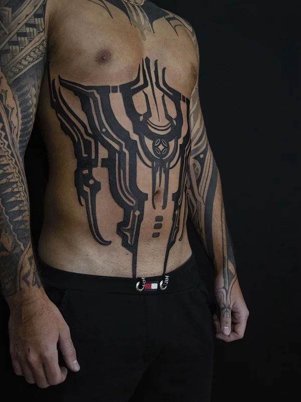 male black blackwork татуировка на chest #58119 | Тату мастер Stan Finger