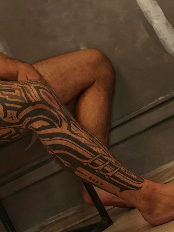 male black tribal татуировка на full leg #58113 | Тату мастер Stan Finger