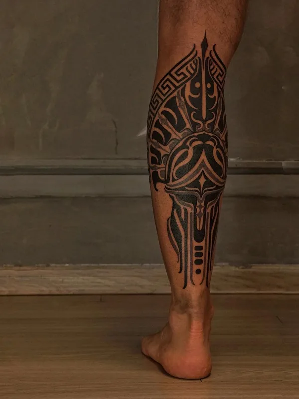 male black tribal татуировка на calf #58117 | Тату мастер Stan Finger