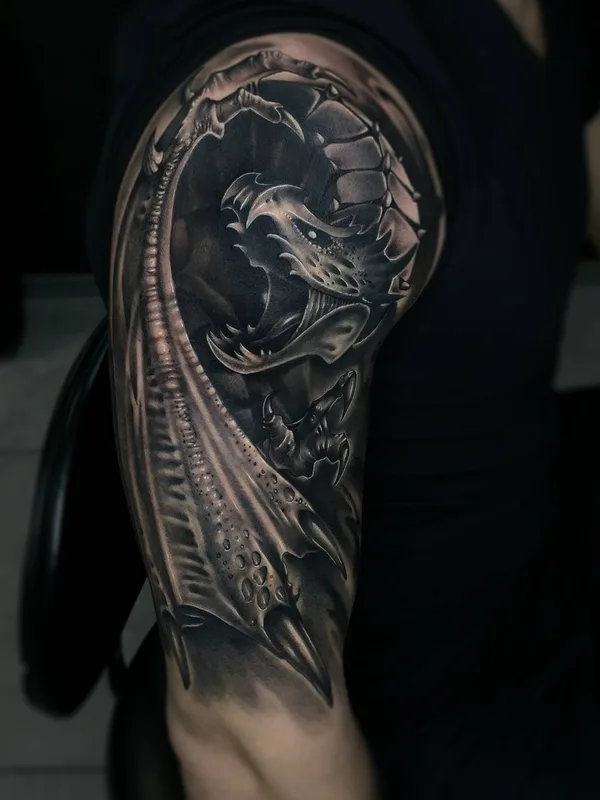 black and grey black and grey tattoo on upper arm #33633 | Tattoo Artist Роман Трофимов