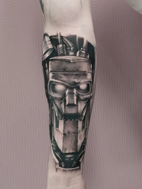 black and grey biomechanical tattoo on forearm #33642 | Tattoo Artist Роман Трофимов