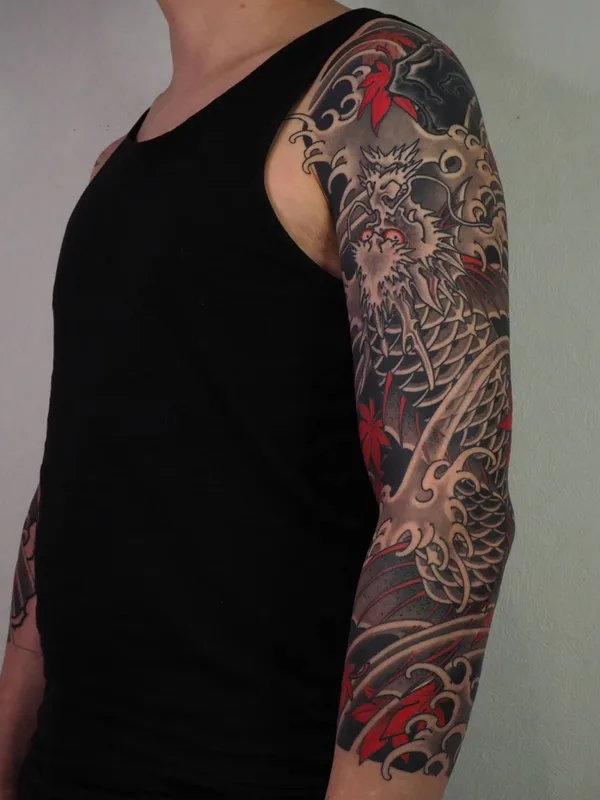 male color japanese Tatuagem em full sleeve #43902 | Tatuador Денис Фетисов