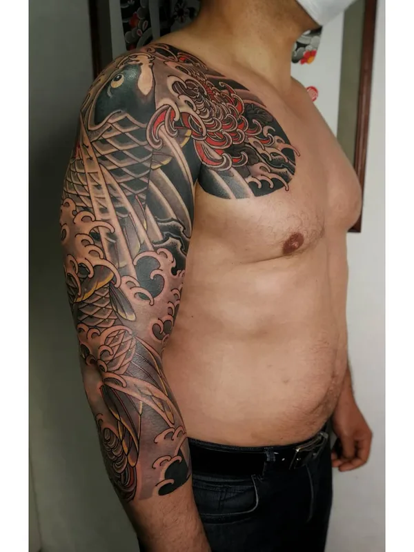 male color japanese Tatuagem em full sleeve #43895 | Tatuador Денис Фетисов