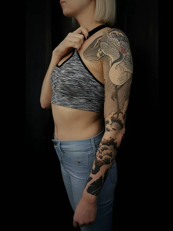 female black and grey japanese Tatuagem em full sleeve #43894 | Tatuador Денис Фетисов