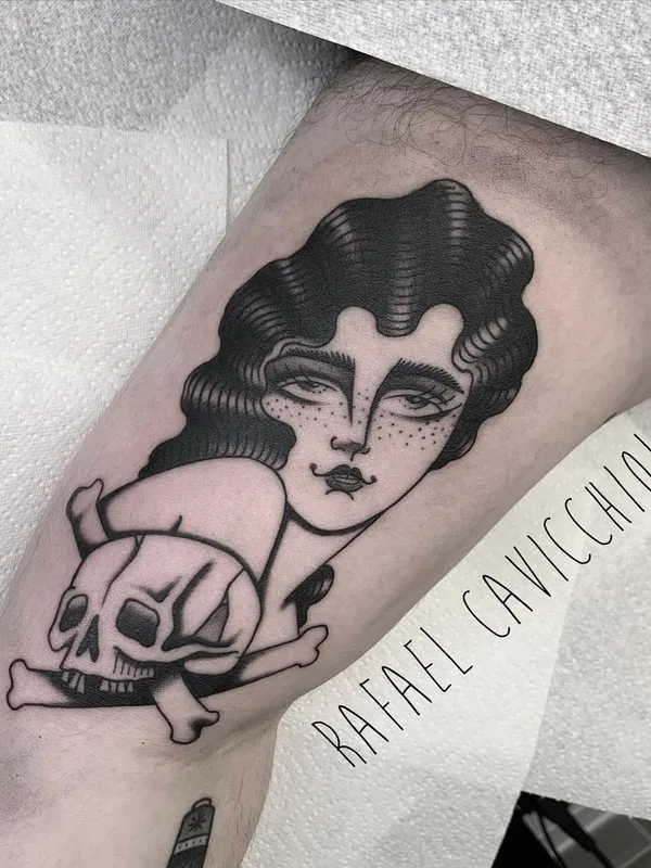 female black traditional 타투 부위 calf #43930 | 타투이스트 Rafael Cavicchioli