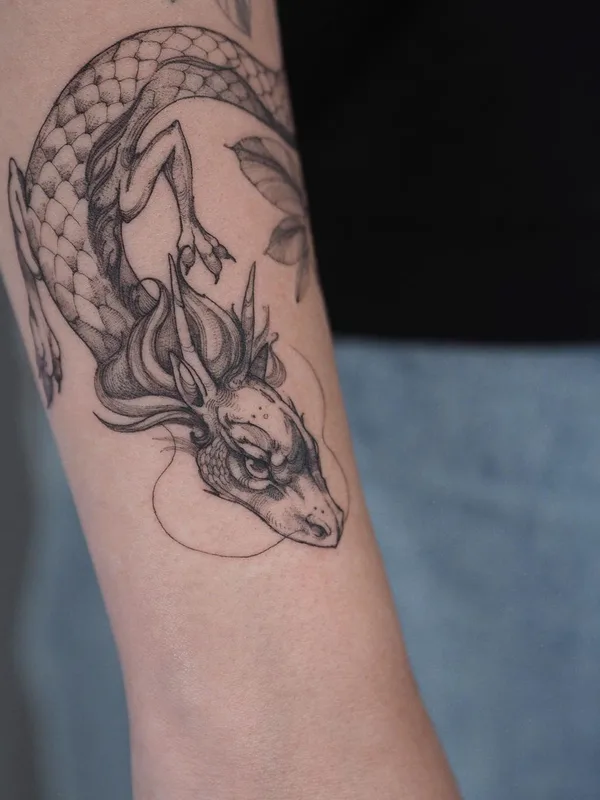black and grey blackwork tattoo on forearm #44087 | Tattoo Artist Полина Матвеева