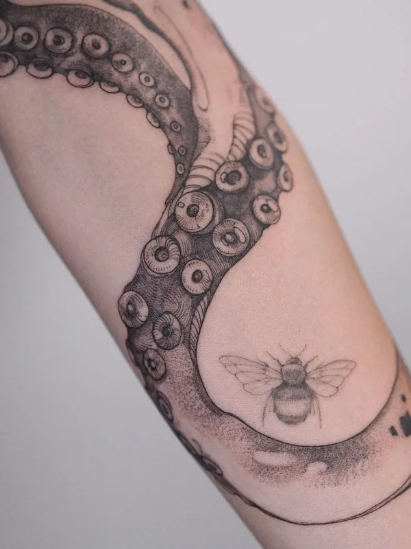 black and grey blackwork tattoo on forearm #44088 | Tattoo Artist Полина Матвеева