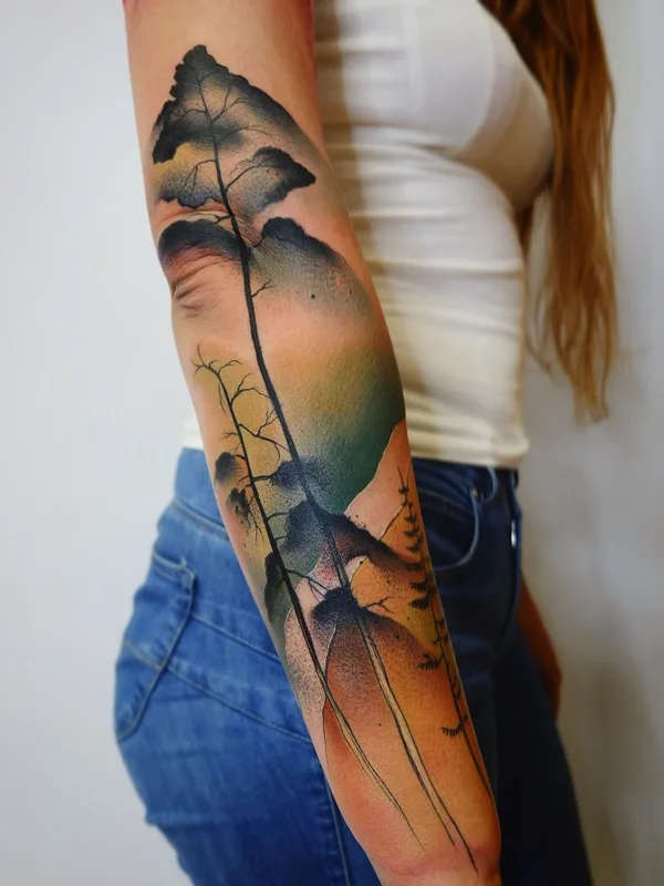 female color watercolor tatuaje en full sleeve #44168 | Tatuador Ann Lilya