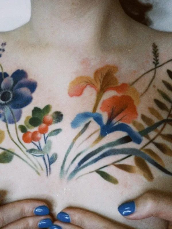 female color botanic tatuaje en chest #44169 | Tatuador Ann Lilya