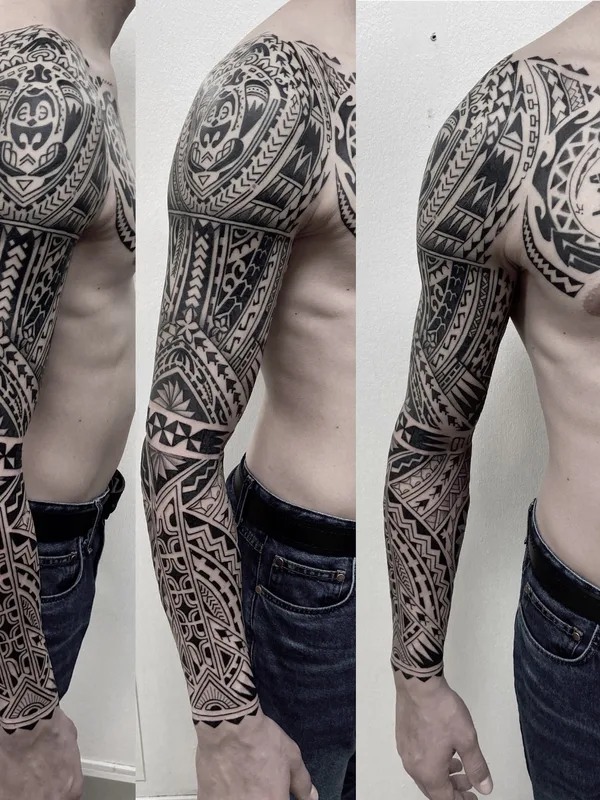 male black tribal татуировка на full sleeve #63912 | Тату мастер Андрей Кононов