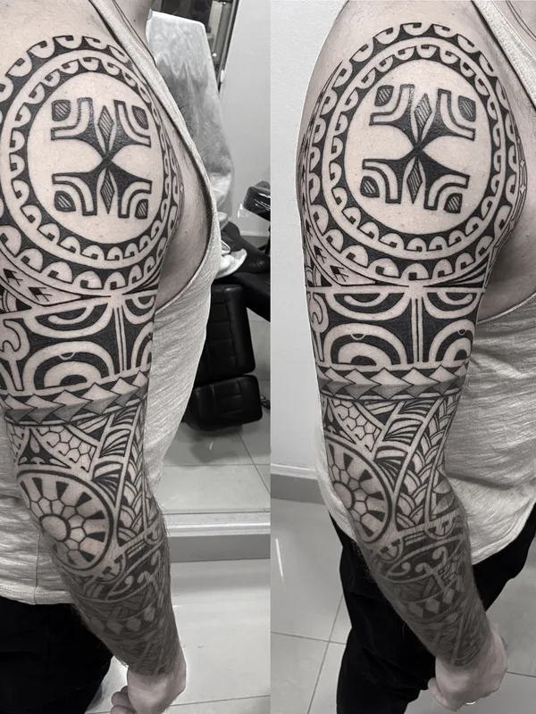 male black tribal татуировка на full sleeve #63911 | Тату мастер Андрей Кононов