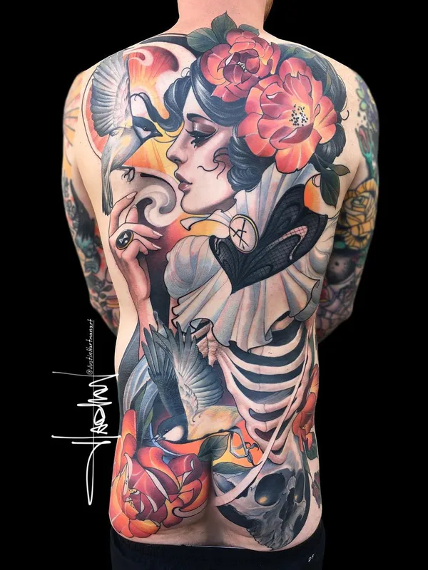 color neo traditional tatuaje en full back #38780 | Tatuador Justin Hartman