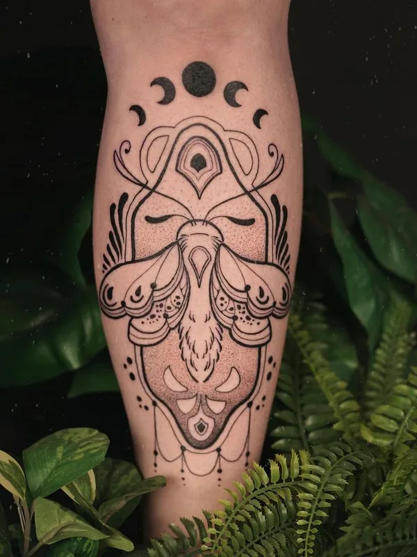 black and grey blackwork Tatuaggio su calf #65888 | Tatuatore Madame Medusa