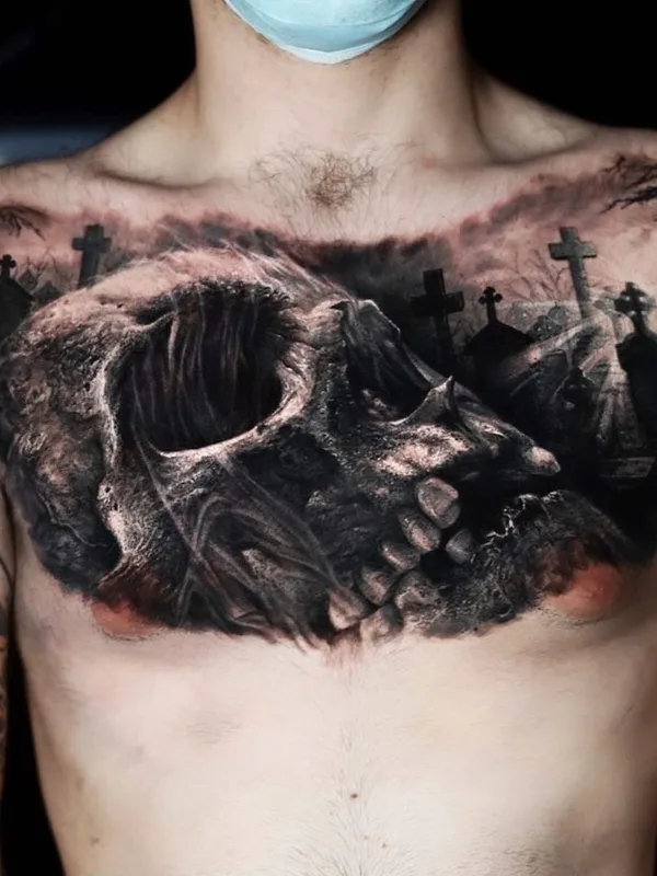 male black and grey realism tatuaje en chest #39444 | Tatuador Adrian Sanchez