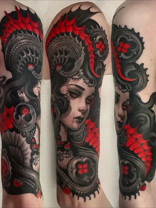 female color neo traditional татуировка на full sleeve #54761 | Тату мастер Виталий Морозов