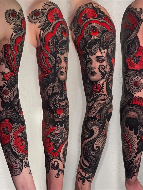 color neo traditional татуировка на full sleeve #54767 | Тату мастер Виталий Морозов