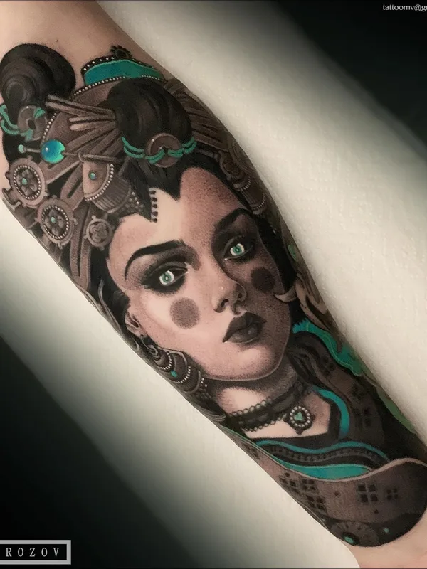 female black and grey realism татуировка на forearm #54769 | Тату мастер Виталий Морозов