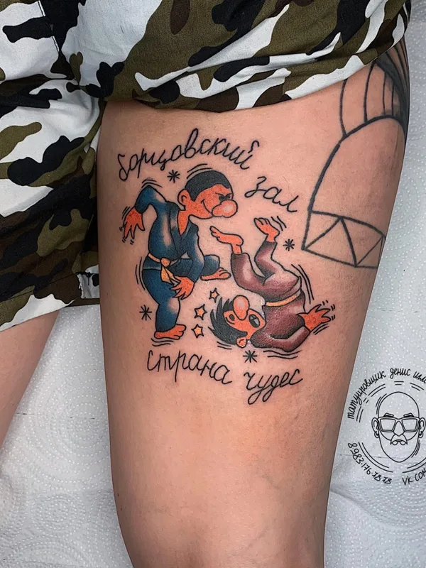 color cartoon tatouage sur thigh #55305 | Artiste tatoueur Денис Игла-Стоянков