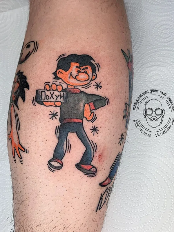color cartoon tatouage sur calf #55313 | Artiste tatoueur Денис Игла-Стоянков