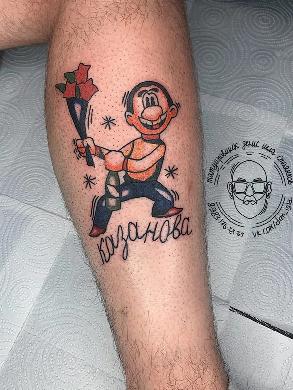 color cartoon tatouage sur calf #55314 | Artiste tatoueur Денис Игла-Стоянков
