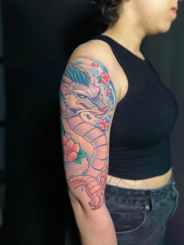 female color anime tattoo auf full sleeve #70057 | Tätowierer Стася MINTFOX