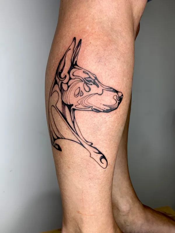 black linework татуировка на calf #70107 | Тату мастер Alena Fares