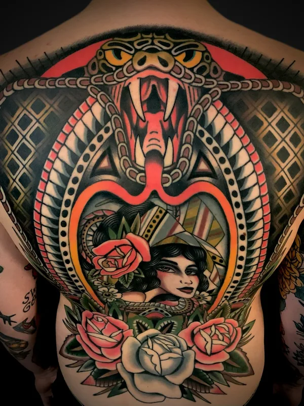 color neo traditional Tatuaggio su full back #71923 | Tatuatore Stef Bastián