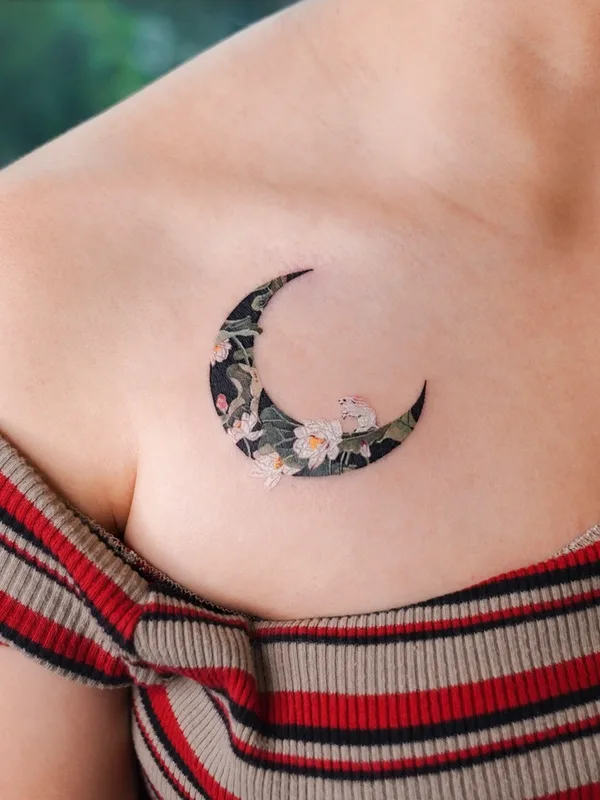 female color botanic tatuaje en collarbone #58205 | Tatuador EQ tattoo
