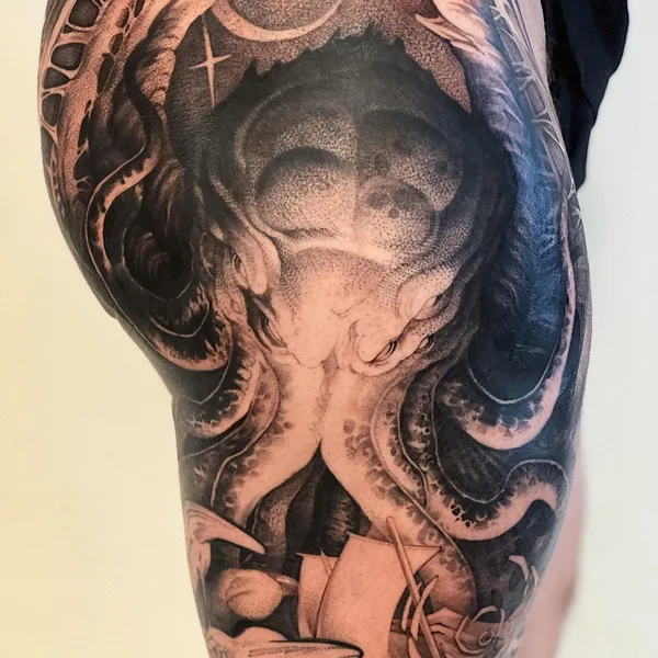 Graphic tattoo by Michael George Pecherle in Toronto