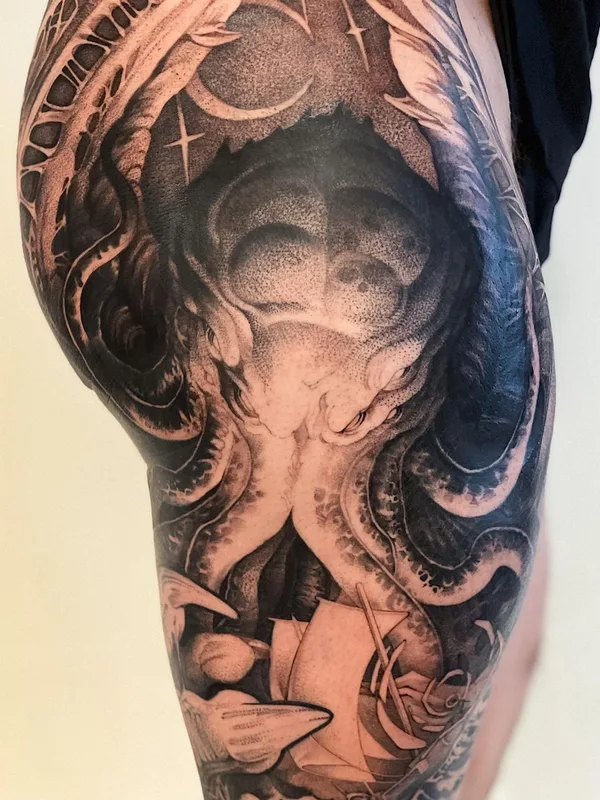 Graphic tattoo by Michael George Pecherle in Toronto