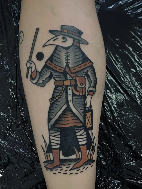 color traditional tattoo on calf #58265 | Tattoo Artist Grim Antihero