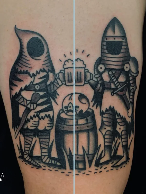 black and grey traditional tattoo on bicep #58258 | Tattoo Artist Grim Antihero