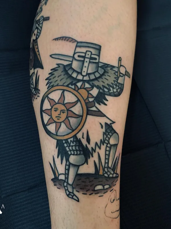 color traditional tattoo on shin #58260 | Tattoo Artist Grim Antihero