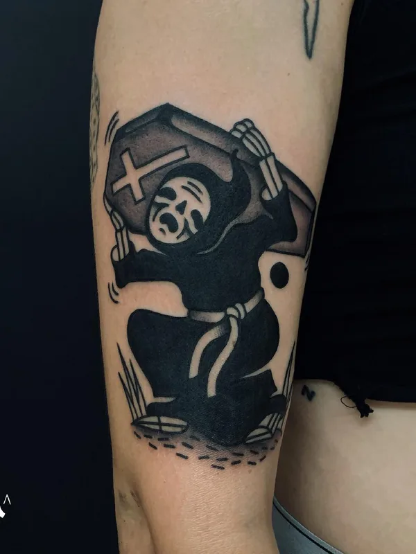 black and grey old school tattoo on forearm #58256 | Tattoo Artist Grim Antihero
