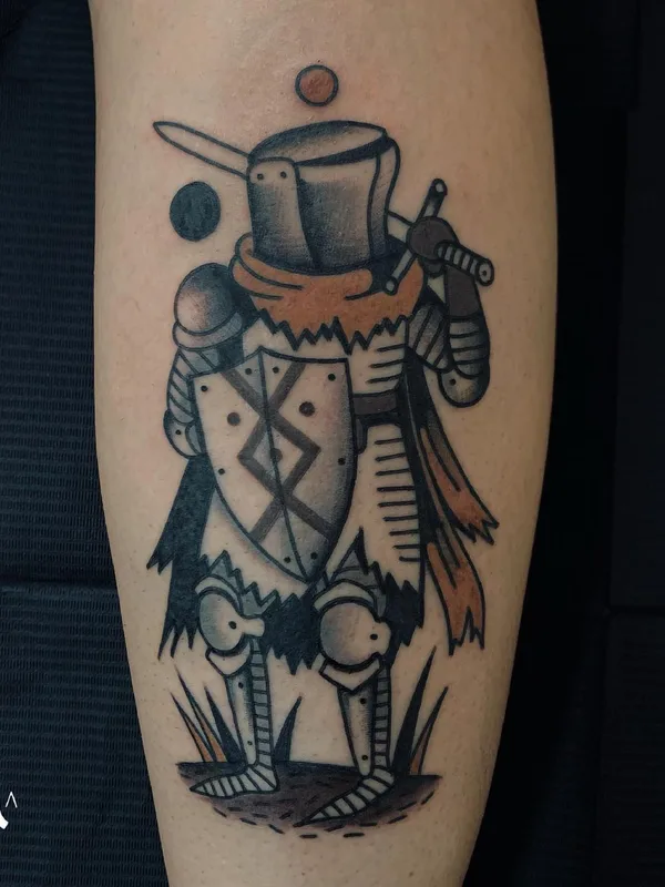black and grey traditional tattoo on calf #58257 | Tattoo Artist Grim Antihero