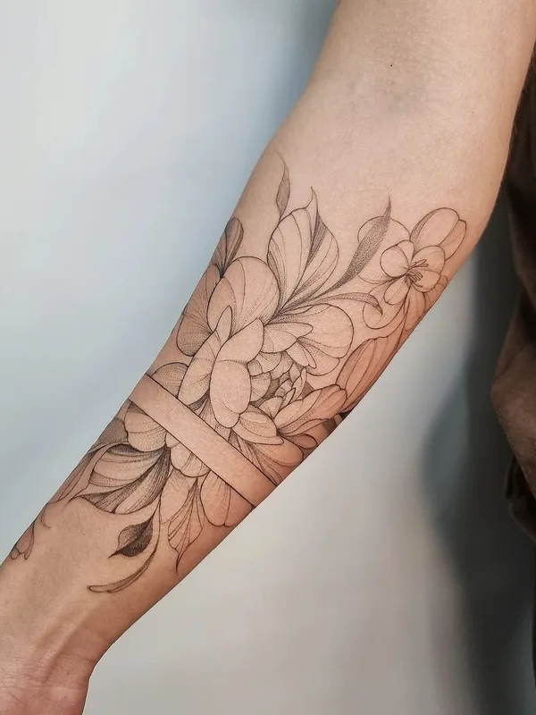 black and grey fineline 纹身 在 forearm #58716 | 纹身师 Karol Dias