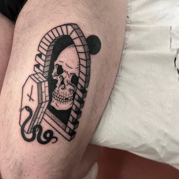 Graphic tattoo by Iain Sellar in Bristol