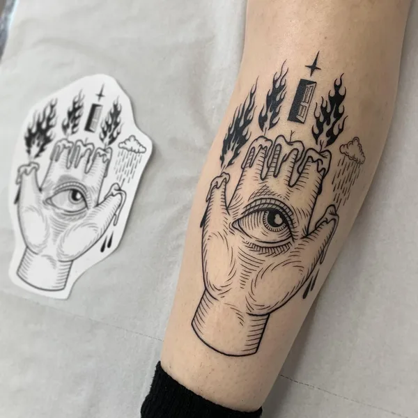 Graphic tattoo by Iain Sellar in Bristol